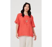 Izabel London Frayed Edge Floral Embellished Top - 14 - Orange