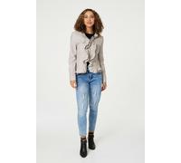 Izabel London Frilled Front Faux Leather Jacket - Stone - 8