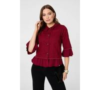 Izabel London Frilled Hem 3/4 Flare Sleeve Shirt - 12 - Burgundy