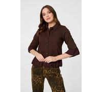 Izabel London Frilled Hem 3/4 Flare Sleeve Shirt - 16 - Brown
