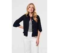 Izabel London Frilled Hem 3/4 Flare Sleeve Shirt - 8 - Navy