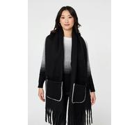 Izabel London Fringed Contrast Stitch Oversized Scarf - Black - One