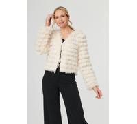 Izabel London Fringed Tassel Texture Relaxed Jacket - 10 - Cream