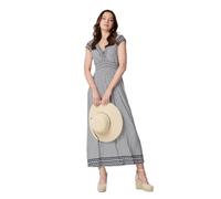 Izabel London Geo Border Print Empire Maxi Dress for Women UK with Frill v-Neck, Cap Sleeves and Empire Waist.