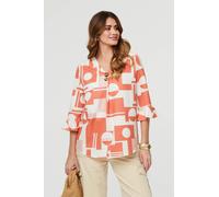 Izabel London Geo Print 3/4 Flared Sleeve Blouse - 10 - Orange