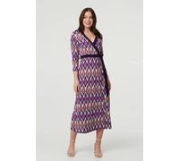 Izabel London Geo Print 3/4 Sleeve Wrap Midi Dress - 14 - Purple