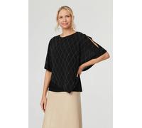 Izabel London Women's Geo Print Cut-Out 1/2 Sleeve Blouse in Black | Size: 12 Izabel London Black 12