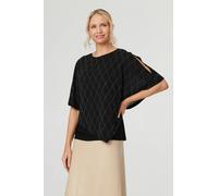 Izabel London Women's Geo Print Cut-Out 1/2 Sleeve Blouse in Black | Size: 14 Izabel London Black 14