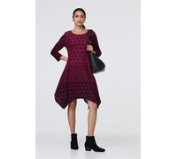 Izabel London Geo Print Hanky Hem Long Sleeve Midi Dress for Women UK with a Scoop Neck and a fit & Flare Shape. Purple