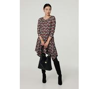 Izabel London Geo Print Hanky Hem Jumper Dress - Orange - 18