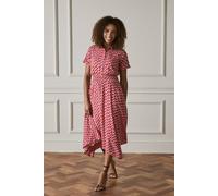 Izabel London Geo Print Hanky Hem Midi Dress - Red - 14
