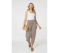 Izabel London Geo Print High Waist Tassel Harem Pants - Beige - 10
