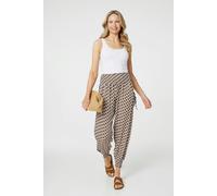 Izabel London Geo Print High Waist Tassel Harem Pants In Beige Beige 12