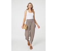 Izabel London Geo Print High Waist Tassel Harem Pants In Beige Beige 18