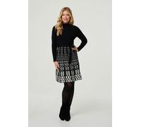 Izabel London Geo Print Knee Length Jumper Dress - 14 - Black