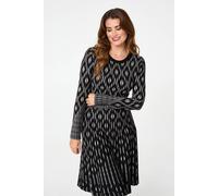 Izabel London Geo Print Knit Skater Midi Dress In Black Black 14