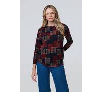 Izabel London Geo Print Long Sleeve Curve Hem Top In Blue Blue