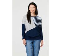 Izabel London Geo Print Long Sleeve Drop Shoulder Top - 10 - Navy