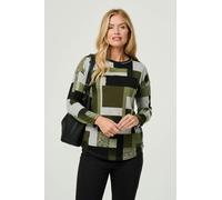 Izabel London Geo Print Long Sleeve Relaxed Top - Green - 12