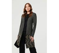 Izabel London Geo Print Longline Open Front Jacket - L - Navy