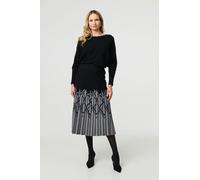 Izabel London Geo Print Pleated Knit Midi Skirt - Black - 16