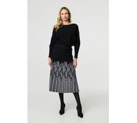 Izabel London Geo Print Pleated Knit Midi Skirt - Black - 8