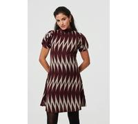 Izabel London Women's Geo Print Puff Sleeve Mini Skater Dress in Wine | Size: 12 Izabel London Wine 12