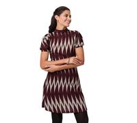 Izabel London Geo Print Puff Sleeve Mini Skater Dress for Women UK with a high Neck and Short Puff Sleeves. Burgundy