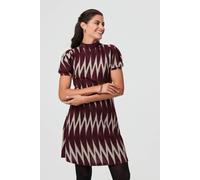 Izabel London Geo Print Puff Sleeve Mini Skater Dress - 10 - Burgundy
