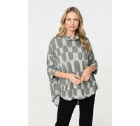 Izabel London Geo Print Roll Neck Oversized Top - Green - 18