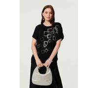 Izabel London Women's Geo Print Sparkly Relaxed Top in Black | Size: 12 Izabel London Black 12