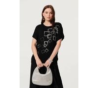 Izabel London Geo Print Sparkly Relaxed Top - 12 - Black