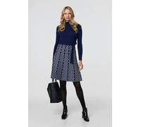 Izabel London Geo Print Texture Knee Length Knit Dress - 16 - Navy