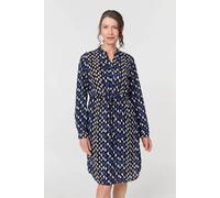 Izabel London Geo Print Tie Waist Knee Length Dress In Blue Blue 16