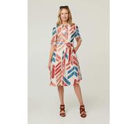 Izabel London Geo Print Tie Waist Midi Shirt Dress - 16 - Red