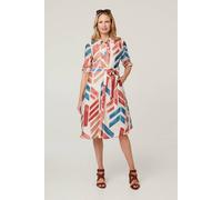 Izabel London Geo Print Tie Waist Midi Shirt Dress - 14 - Red