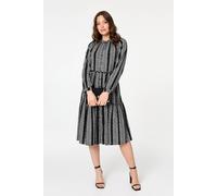 Izabel London Women's Geo Print Tiered Long Sleeve Midi Dress in Black | Size: 12