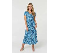 Izabel London Geo Print Twist Front Midi Dress - 8 - Blue