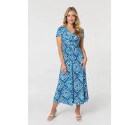 Izabel London Geo Print Twist Front Midi Dress - 10 - Blue