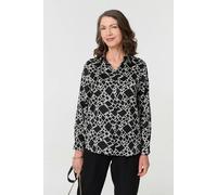 Izabel London Geo Print V-Neck Long Sleeve Shirt - 16 - Black