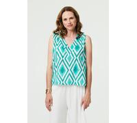 Izabel London Women's Geo Print V-Neck Sleeveless Relaxed Top in Green | Size: Large/XL Izabel London Green L/XL