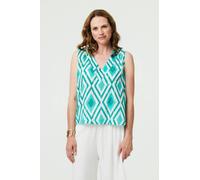 Izabel London Geo Print V-Neck Sleeveless Relaxed Top - Green - S/M