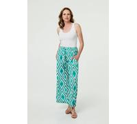 Izabel London Geo Print Wide Leg High Waist Trousers - Green - L/XL