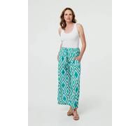 Izabel London Geo Print Wide Leg High Waist Trousers In Green Green L/XL