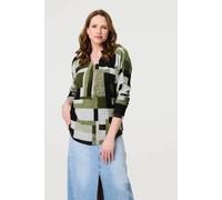 Izabel London Geo Print Zip V-Neck Curve Hem Top In Green Green 12