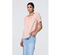 Izabel London Gingham Check Puff Sleeve Blouse - Pink - 12