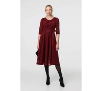 Izabel London Glitter Mesh Twist Front Midi Dress In Red Red 14