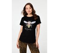 Izabel London Graphic Bee Print Sparkly Slim T-Shirt - 12 - Black