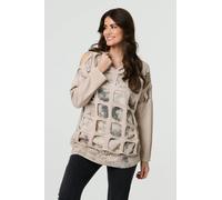 Graphic Print Cut Out Layer Hoodie Izabel London Beige 8-10