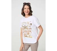 Izabel London Graphic Print Metallic Detail T-Shirt - 8 - White